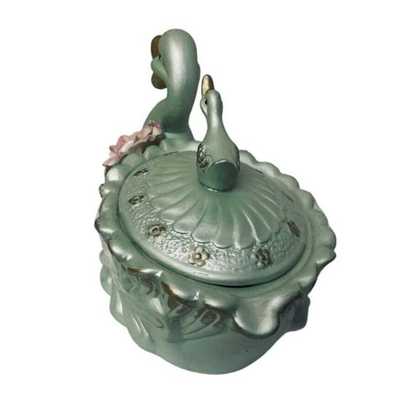 American Style Porcelain Blue Swan Lidded Cookie Jar Collectible Decorative 9" - Picture 4 of 15